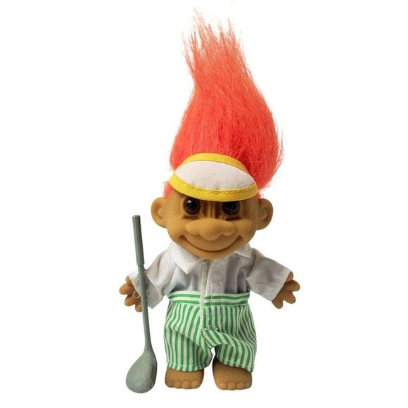Vintage Russ Troll Doll Golfer 5" Orange Hair, Outfit, Visor, Club Troll #18312 - Picture 1 of 5